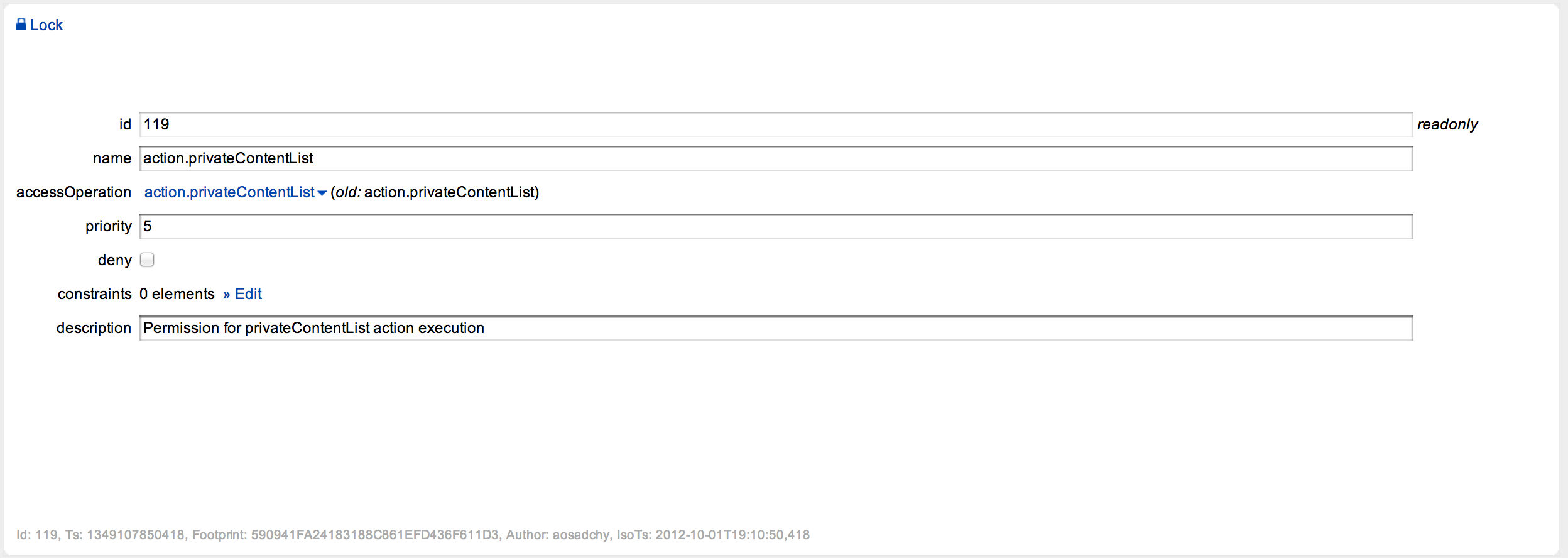 Figure 2. Permission configuration in ASG