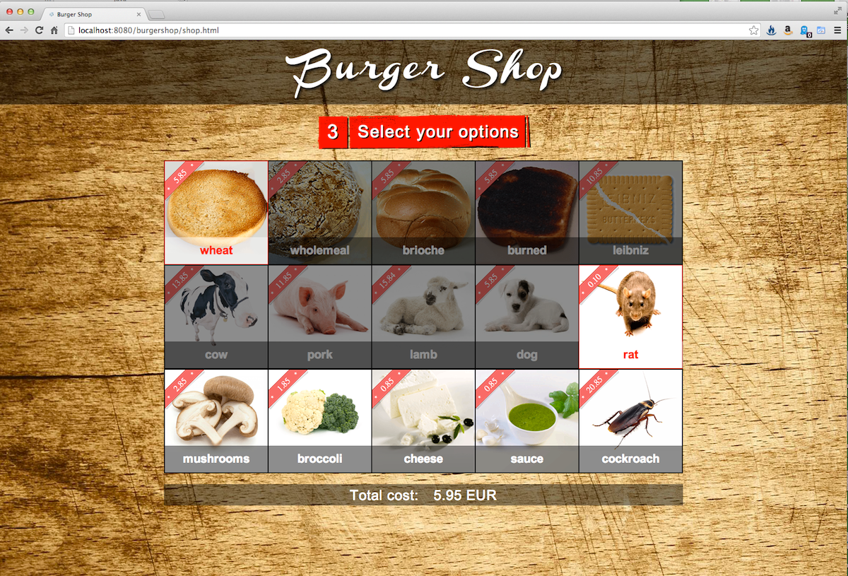 Burgershop selection